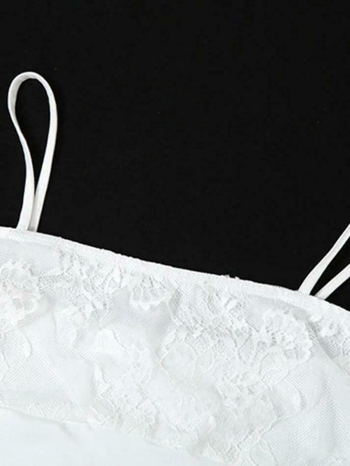 Y2K Lace Splice Ruffled Hem Cami Top - Coquette Aesthetic, Grunge Style, Cute Tops Y2K Lace Splice Ruffled Hem Cami Top - Coquette Aesthetic, Grunge Style, Cute Tops