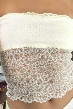 Y2K Lace Splicing Hollow Bandeau Top for Coquette Aesthetic Fashionistas