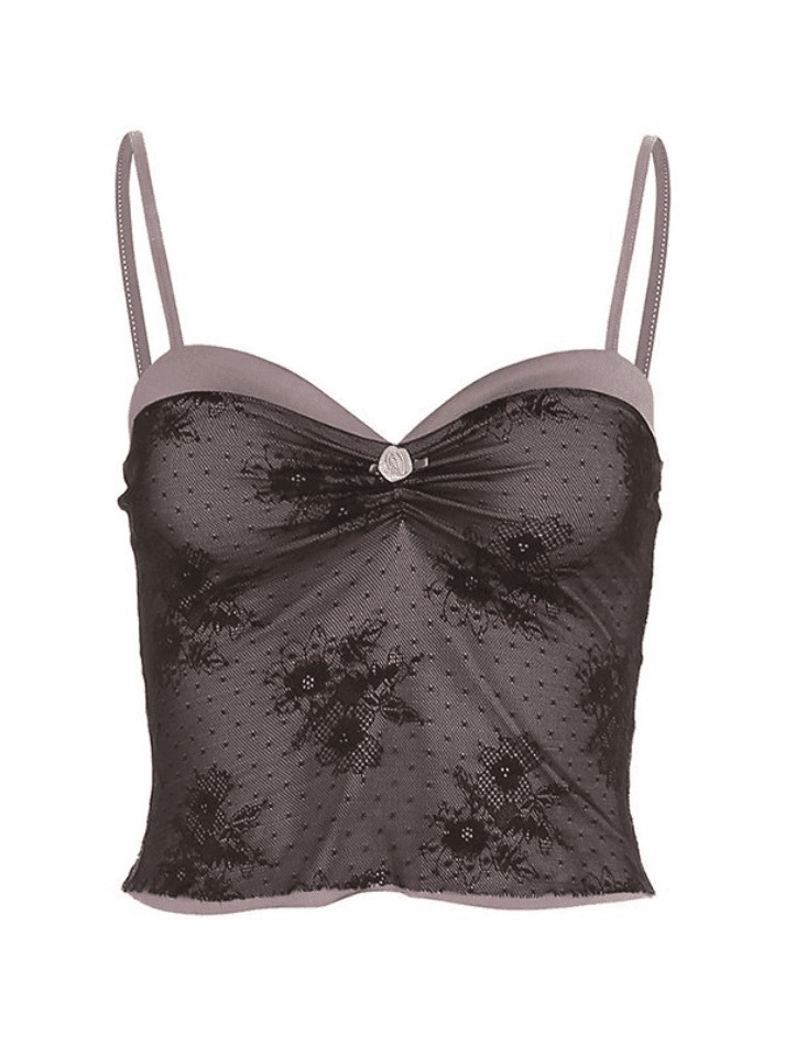 Y2K Lace Stitching Crop Cami Top for Women - Coquette Aesthetic Grunge Style Fashion Y2K Lace Stitching Crop Cami Top for Women - Coquette Aesthetic Grunge Style Fashion