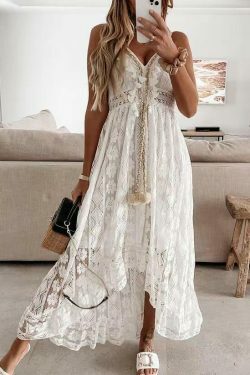 Y2K Lace Suspender White Midi Dress - Coquette Aesthetic Fashion for Women - Grunge Style Outfit