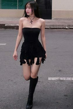 Y2K Lace Tassel Hip Dress: Coquette Aesthetic Grunge Style for Women - Vintage 90s Fashion