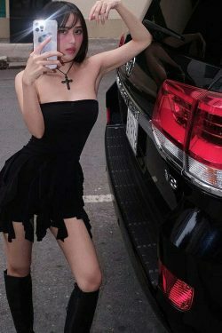 Y2K Lace Tassel Hip Dress: Coquette Aesthetic Grunge Style for Women - Vintage 90s Fashion