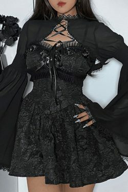 Y2K Lace Tie-Up Smock Long Sleeve Tee: Coquette Aesthetic, Grunge Style, Cute Tops