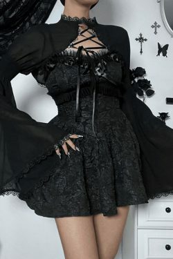 Y2K Lace Tie-Up Smock Long Sleeve Tee: Coquette Aesthetic, Grunge Style, Cute Tops