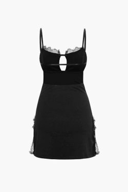 Y2K Lace Trim Backless Slit Mini Dress - Coquette Aesthetic Fashion for Women