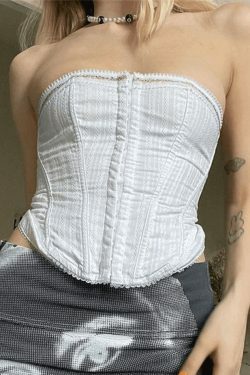 Y2K Lace Trim Corset Top: Coquette Aesthetic, Grunge Style, Cute Pastel Goth Fashion