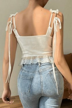 Y2K Lace Trim Ruffle Crop Tank Top - Coquette Aesthetic Grunge Style - Cute Pastel Goth Fashion