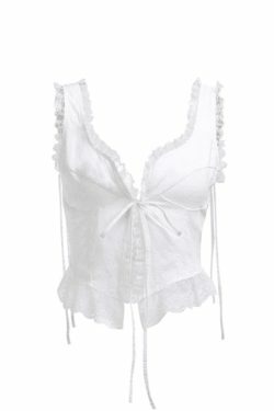 Y2K Lace Trim Ruffle Crop Tank Top - Coquette Aesthetic Grunge Style - Cute Pastel Goth Fashion