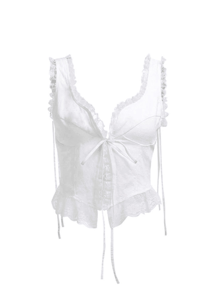 Y2K Lace Trim Ruffle Crop Tank Top - Coquette Aesthetic Grunge Style - Cute Pastel Goth Fashion Y2K Lace Trim Ruffle Crop Tank Top - Coquette Aesthetic Grunge Style - Cute Pastel Goth Fashion