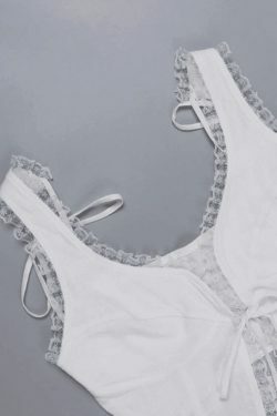 Y2K Lace Trim Ruffle Crop Tank Top - Coquette Aesthetic Grunge Style - Cute Pastel Goth Fashion