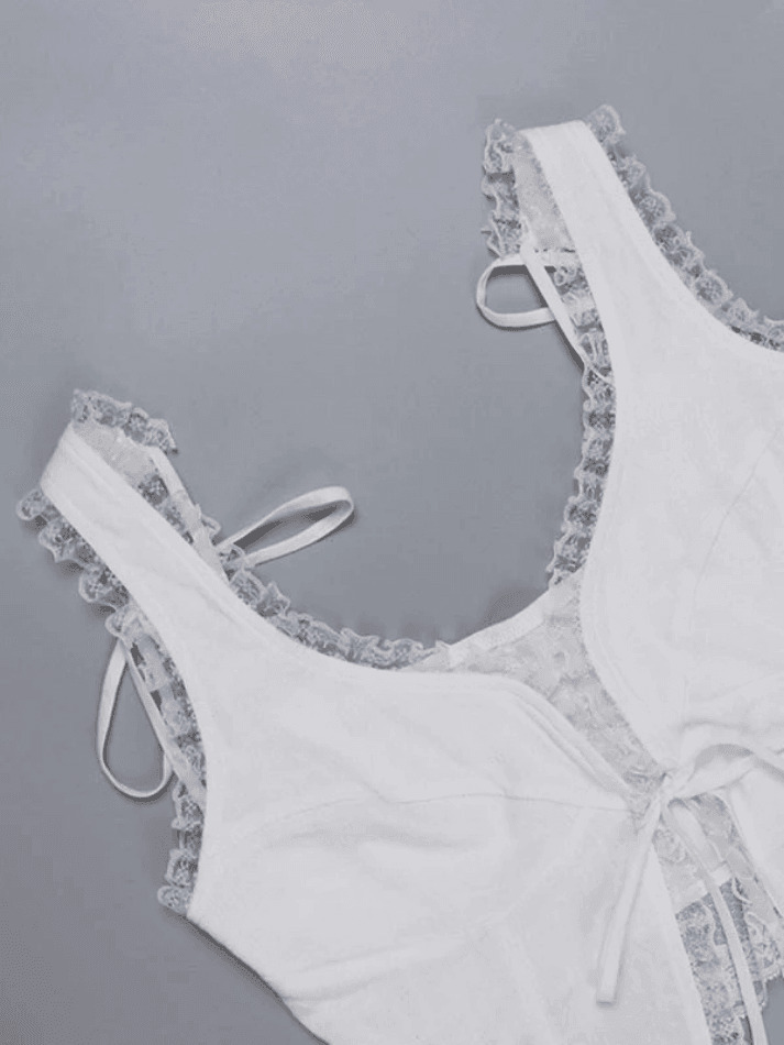 Y2K Lace Trim Ruffle Crop Tank Top - Coquette Aesthetic Grunge Style - Cute Pastel Goth Fashion Y2K Lace Trim Ruffle Crop Tank Top - Coquette Aesthetic Grunge Style - Cute Pastel Goth Fashion