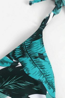 Y2K Leaf Print Bikini Set - Coquette Aesthetic Swimwear with Tie Shoulders