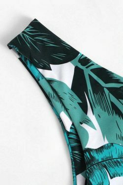 Y2K Leaf Print Bikini Set - Coquette Aesthetic Swimwear with Tie Shoulders