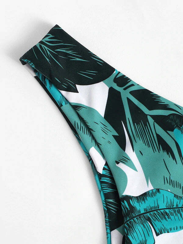 Y2K Leaf Print Bikini Set - Coquette Aesthetic Swimwear with Tie Shoulders