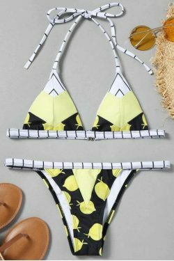 Y2K Lemon Print String Bikini Set - Coquette Aesthetic Swimwear for Women