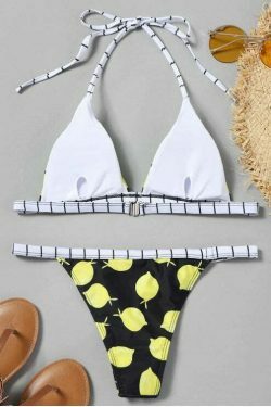 Y2K Lemon Print String Bikini Set - Coquette Aesthetic Swimwear for Women