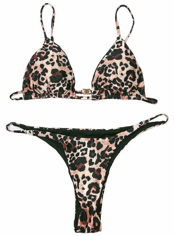 Y2K Leopard Bikini Set: Sexy Two-Piece Swimwear for Women - Coquette Aesthetic