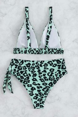 Y2K Leopard Bikini with Deep V-Neck - Coquette Aesthetic Swimwear for Women