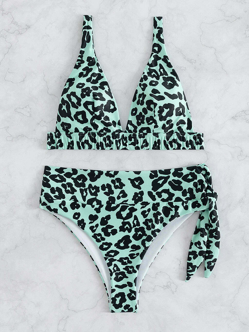 Y2K Leopard Bikini with Deep V-Neck - Coquette Aesthetic Swimwear for Women