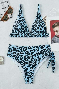 Y2K Leopard Bikini with Deep V-Neck - Coquette Aesthetic Swimwear for Women
