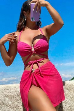 Y2K Love Heart Jewelry Three-Piece Swimsuit Bikini - Niche Women's Fashion