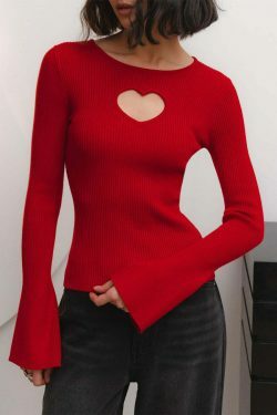 Y2K Love Hollow Knitted Short Top Sweater - Coquette Aesthetic Grunge Style