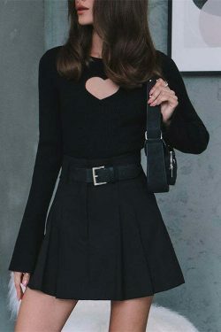 Y2K Love Hollow Knitted Short Top Sweater - Coquette Aesthetic Grunge Style