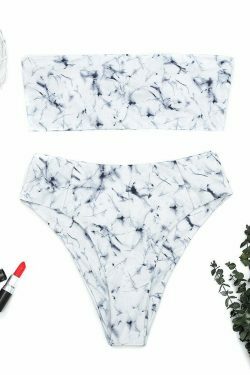 Y2K Marble Bikini Swimsuit with Soft Strapless Scoop Back