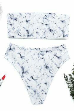 Y2K Marble Bikini Swimsuit with Soft Strapless Scoop Back