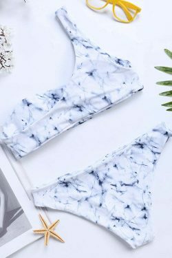 Y2K Marble Swimsuit: Soft Backless Bikinis with Single Strap - Niche Women Fashion