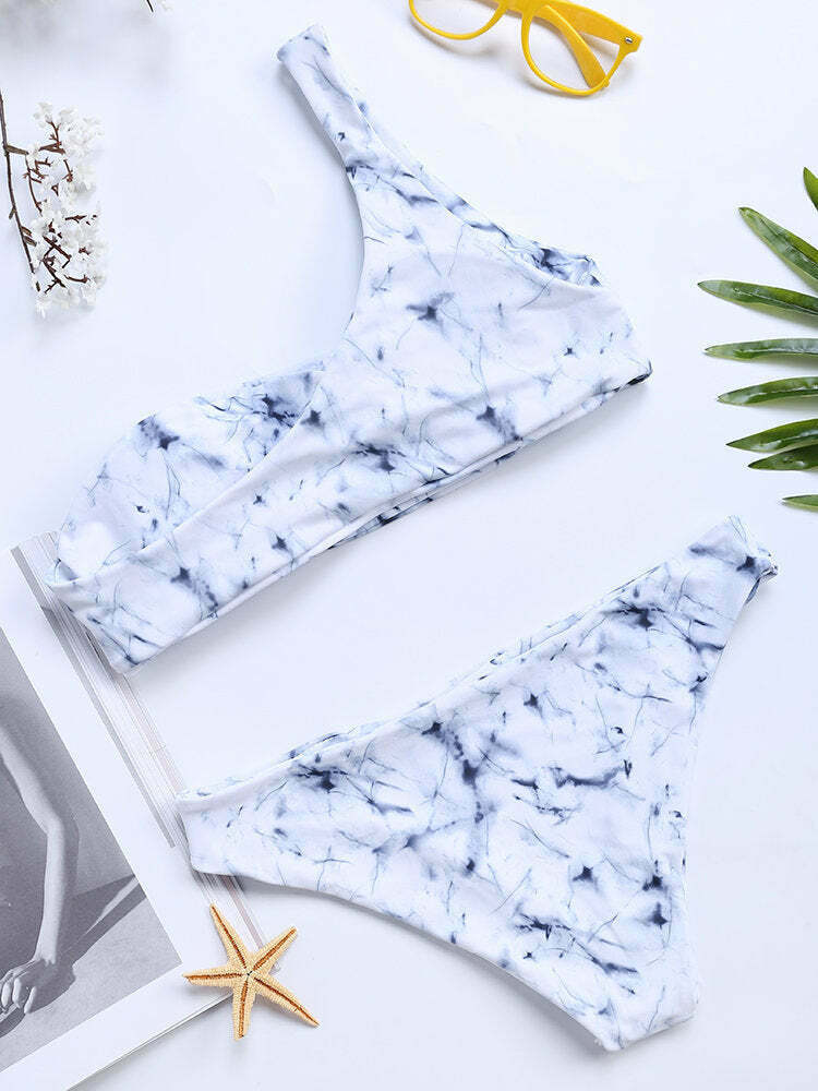 Y2K Marble Swimsuit: Soft Backless Bikinis with Single Strap - Niche Women Fashion Y2K Marble Swimsuit: Soft Backless Bikinis with Single Strap - Niche Women Fashion