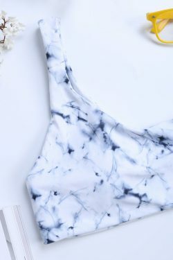 Y2K Marble Swimsuit: Soft Backless Bikinis with Single Strap - Niche Women Fashion