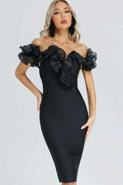 Y2K Mesh Black Bandage Dress - Coquette Aesthetic Strapless Outfit for Women