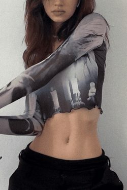 Y2K Mesh Blouse with Cropped Flare Cuffs - Coquette Aesthetic Fashion for Women