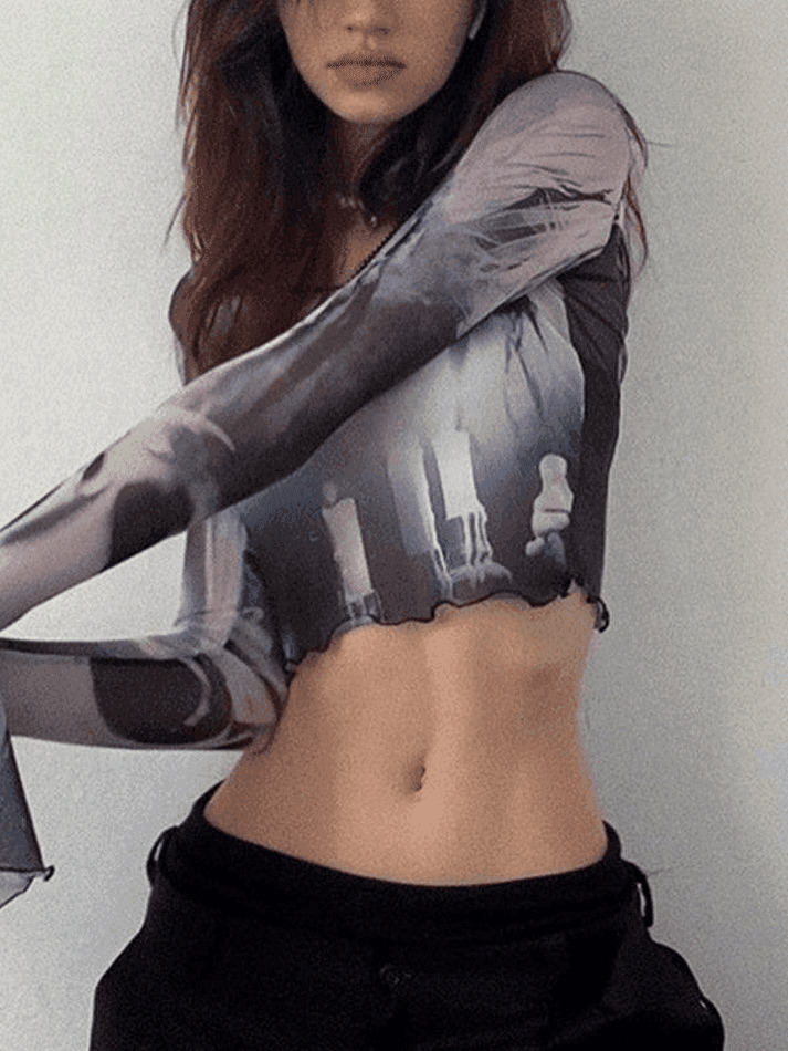 Y2K Mesh Blouse with Cropped Flare Cuffs - Coquette Aesthetic Fashion for Women Y2K Mesh Blouse with Cropped Flare Cuffs - Coquette Aesthetic Fashion for Women