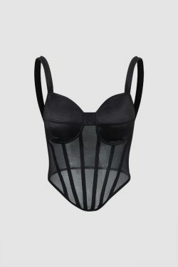 Y2K Mesh Bustier Top: Coquette Aesthetic with Grunge & Pastel Goth Vibes