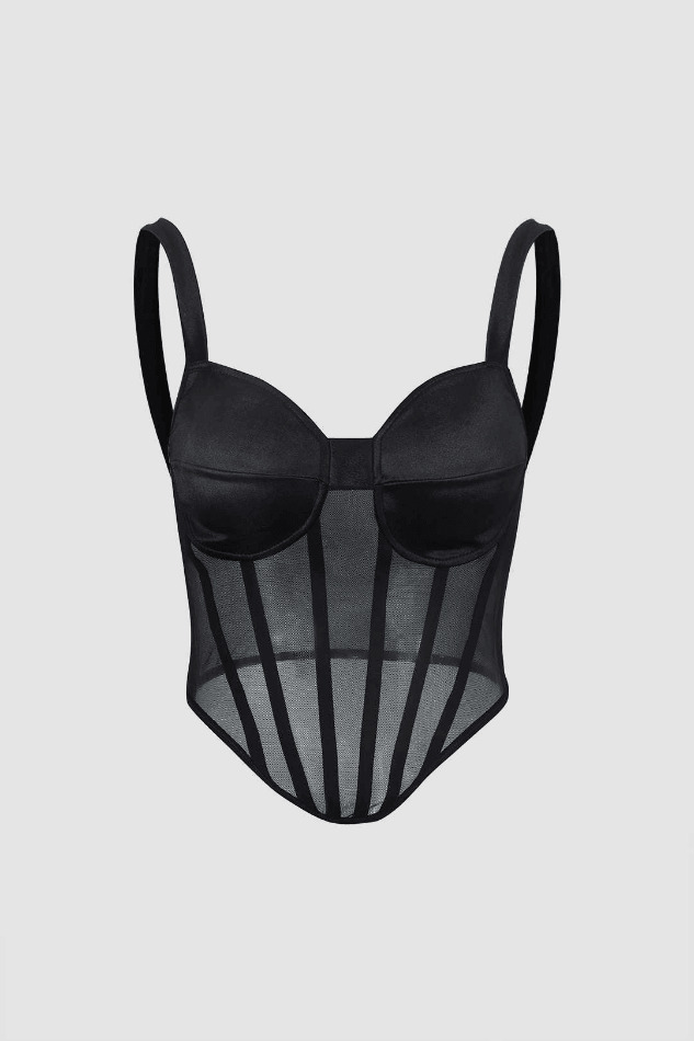 Y2K Mesh Bustier Top: Coquette Aesthetic with Grunge & Pastel Goth Vibes Y2K Mesh Bustier Top: Coquette Aesthetic with Grunge & Pastel Goth Vibes