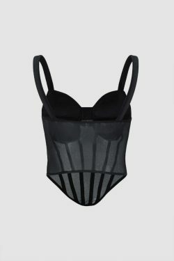Y2K Mesh Bustier Top: Coquette Aesthetic with Grunge & Pastel Goth Vibes