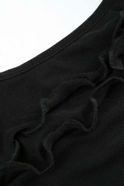 Y2K Mesh Cami Top with Ruffle Splice - Coquette Grunge Aesthetic