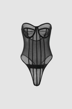 Y2K Mesh Corset Bodysuit: Coquette Aesthetic, Grunge Style, Pastel Goth, Cute Tops, Cargo Skirt