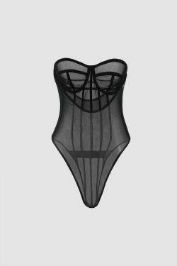 Y2K Mesh Corset Bodysuit: Coquette Aesthetic, Grunge Style, Pastel Goth, Cute Tops, Cargo Skirt
