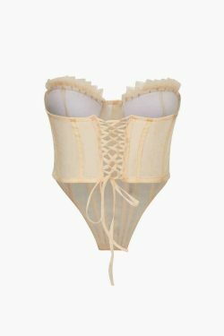 Y2K Mesh Corset Strapless Top with Tie-Back Detail