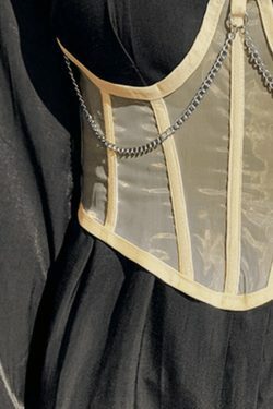 Y2K Mesh Corset Top with Chain Embellishments - Coquette Aesthetic Grunge Style