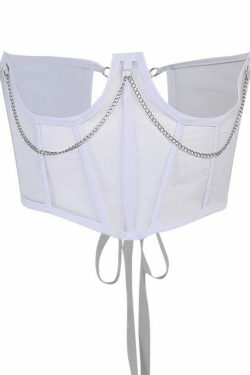Y2K Mesh Corset Top with Chain Embellishments - Coquette Aesthetic Grunge Style