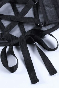 Y2K Mesh Corset Top with Chain Embellishments - Coquette Aesthetic Grunge Style