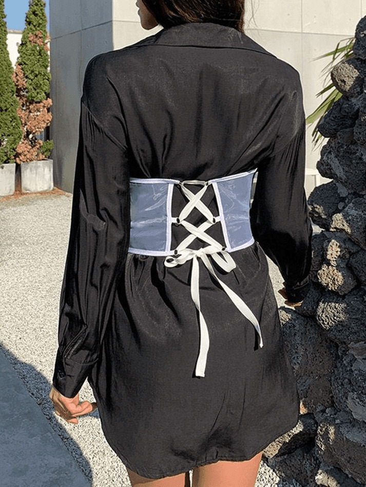 Y2K Mesh Corset Top with Chain Embellishments - Coquette Aesthetic Grunge Style Y2K Mesh Corset Top with Chain Embellishments - Coquette Aesthetic Grunge Style