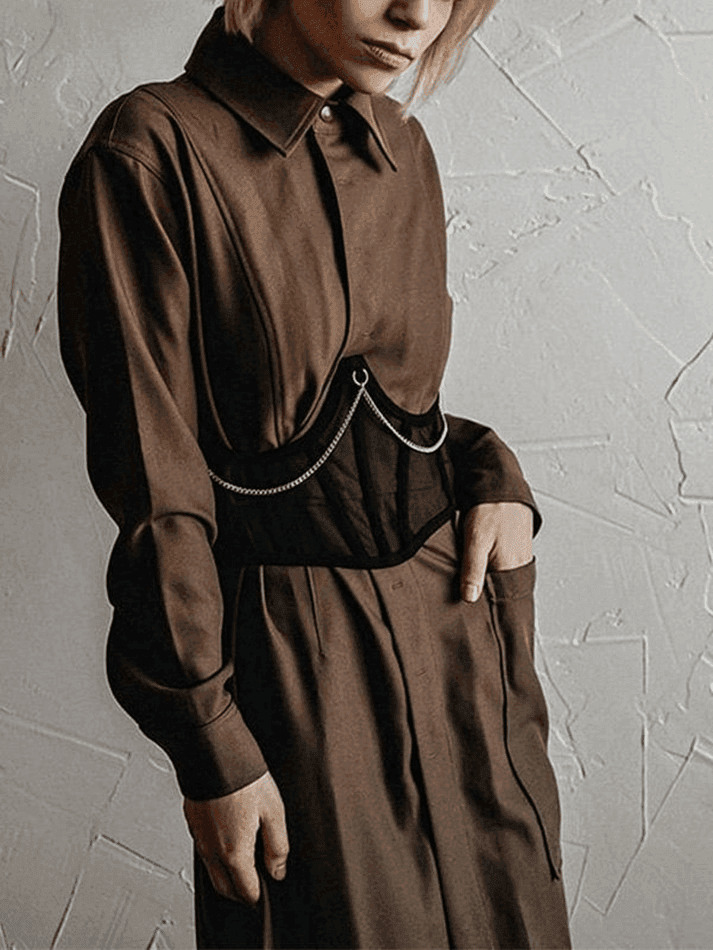 Y2K Mesh Corset Top with Chain Embellishments - Coquette Aesthetic Grunge Style Y2K Mesh Corset Top with Chain Embellishments - Coquette Aesthetic Grunge Style