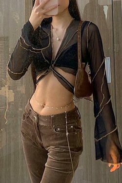 Y2K Mesh Crop Blouse: Coquette Grunge Aesthetic - Cute Tops & Cargo Skirt Combinations