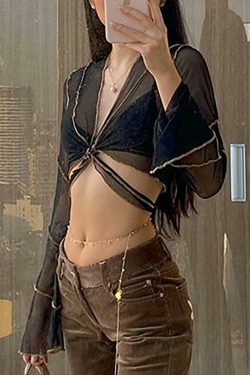 Y2K Mesh Crop Blouse: Coquette Grunge Aesthetic - Cute Tops & Cargo Skirt Combinations