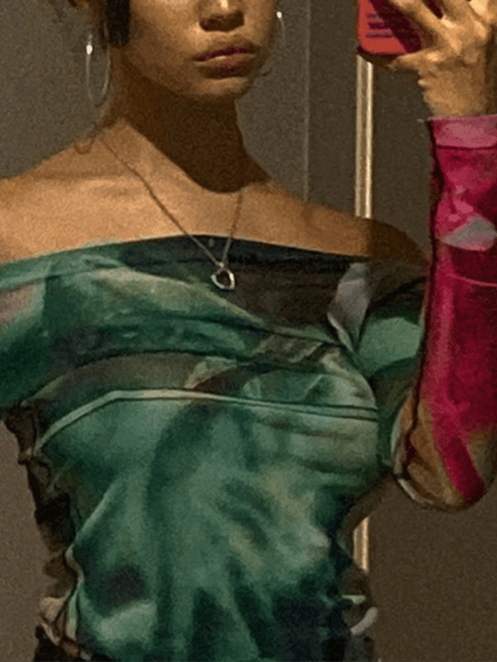 Y2K Mesh Crop Top: Coquette Aesthetic Off-Shoulder Print - Grunge Style, Cute Tops, Pastel Goth Y2K Mesh Crop Top: Coquette Aesthetic Off-Shoulder Print - Grunge Style, Cute Tops, Pastel Goth